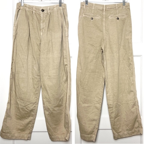 FREE PEOPLE 90s Slouchy Pleated Straight Wide Leg Relaxed Fit Khaki Chino Pant 4 - Picture 4 of 8